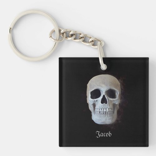Skull Black And White Gothic Trendy Art Design Keychain