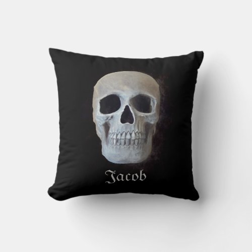 Skull Black And White Gothic Trendy Art Design Throw Pillow