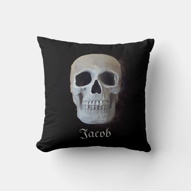 Skull Black And White Gothic Trendy Art Design Throw Pillow (Front)
