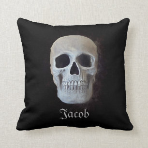 Skull Black And White Gothic Trendy Art Design Throw Pillow