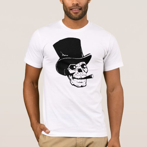 Skull Black and White Top Hat T_Shirt