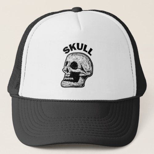 Skull _ Black and White Trucker Hat