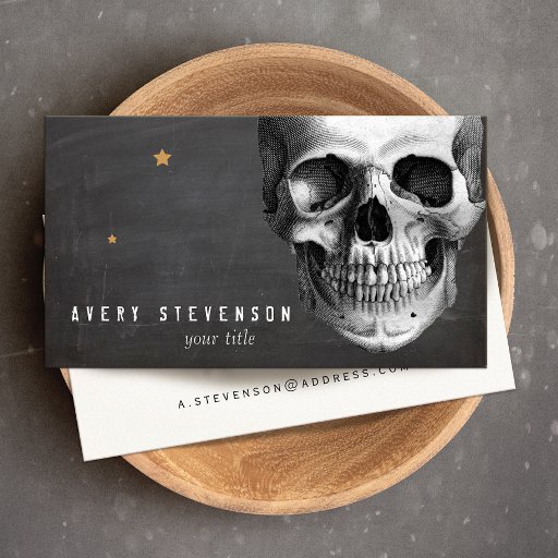 Customizable Cool Vinatge Skull Typographic Black Business Card Templates