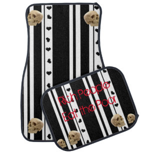 Skull Black Hearts Blk Stripe Heart Car Floor Mat