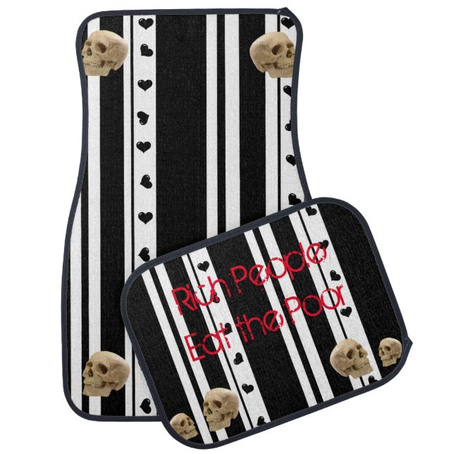 Skull Black Hearts Blk Stripe Heart Car Floor Mat (Set)