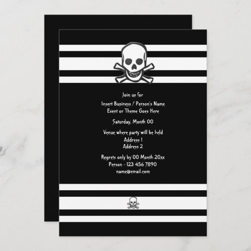 Skull black white elegant bones party invitation