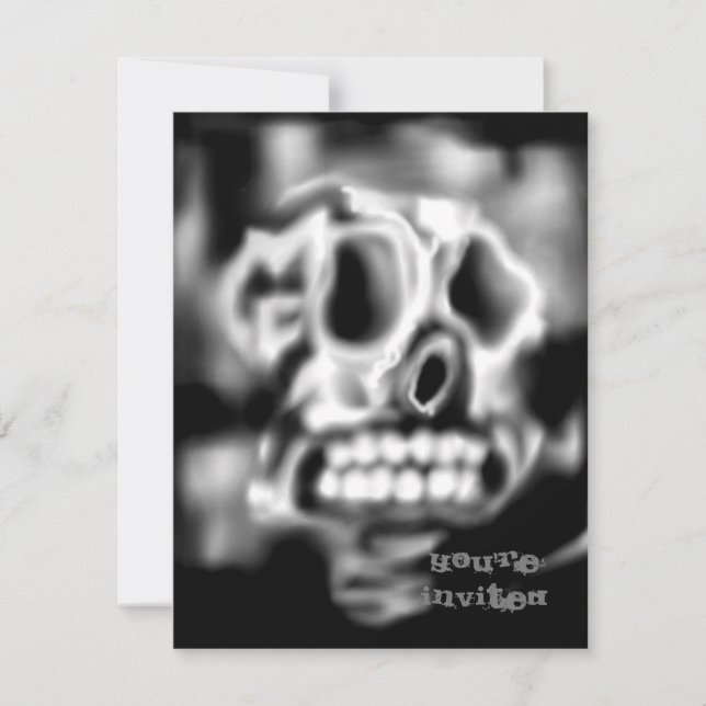 Skull Black white Halloween Party Invitations (Front)
