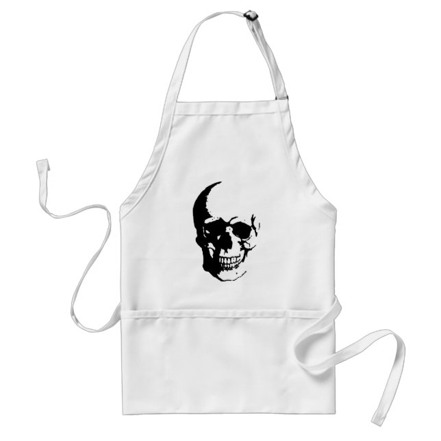 Skull - Black & White Metal Fantasy Art Adult Apron (Front)
