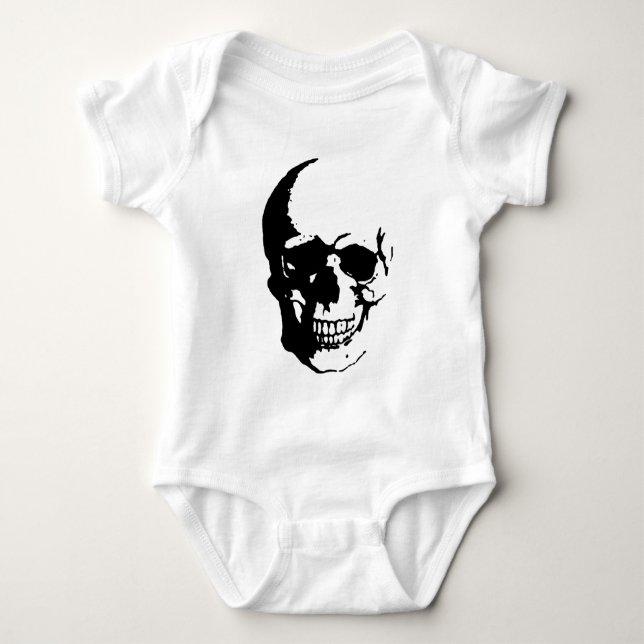 Skull - Black & White Metal Fantasy Art Baby Bodysuit (Front)