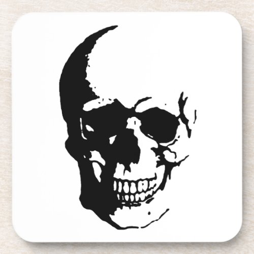 Skull _ Black  White Metal Fantasy Art Beverage Coaster
