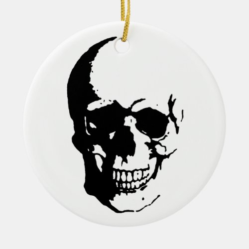 Skull _ Black  White Metal Fantasy Art Ceramic Ornament