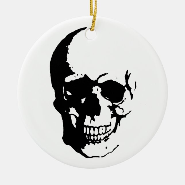 Skull - Black & White Metal Fantasy Art Ceramic Ornament (Front)