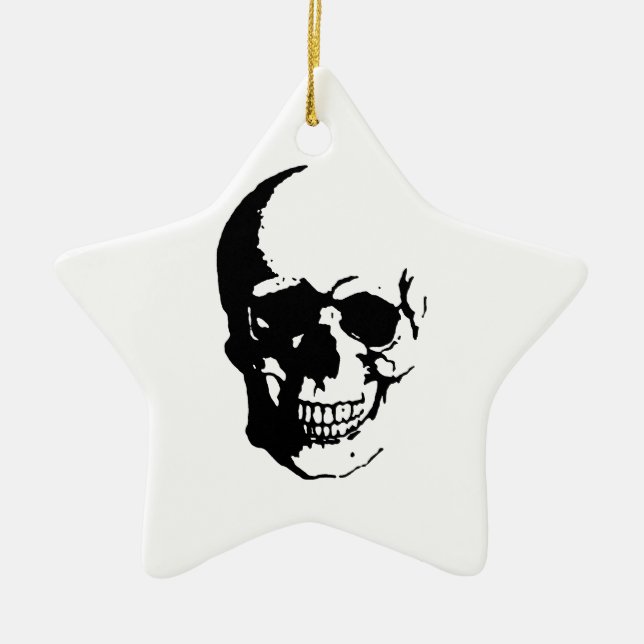 Skull - Black & White Metal Fantasy Art Ceramic Ornament (Front)