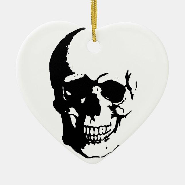 Skull - Black & White Metal Fantasy Art Ceramic Ornament (Front)