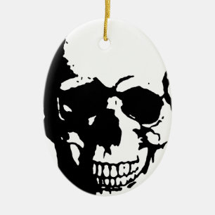 Skull - Black & White Metal Fantasy Art Ceramic Ornament