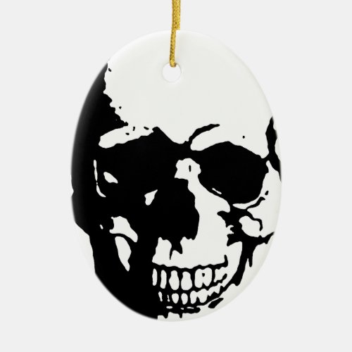 Skull _ Black  White Metal Fantasy Art Ceramic Ornament