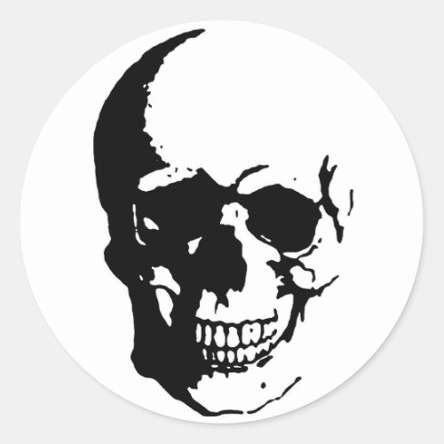 Skull _ Black  White Metal Fantasy Art Classic Round Sticker