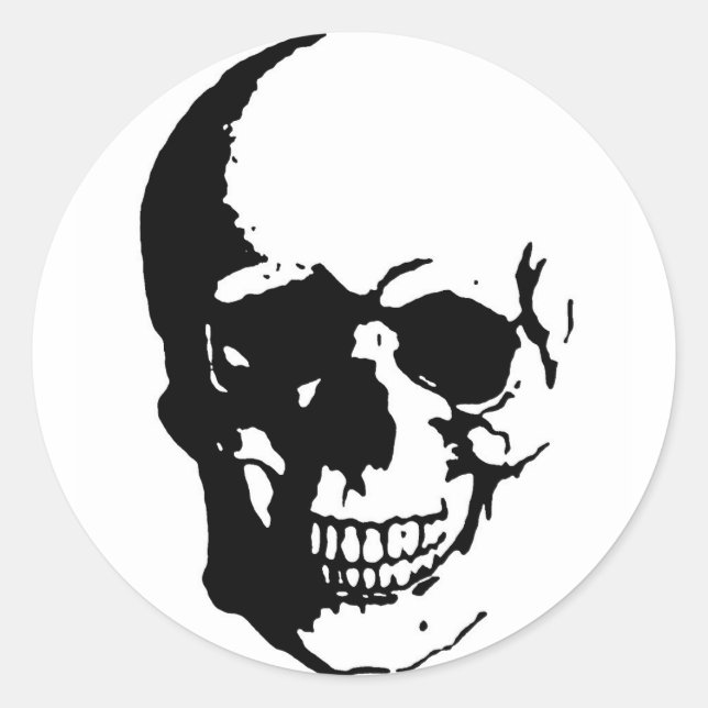 Skull - Black & White Metal Fantasy Art Classic Round Sticker (Front)