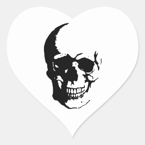 Skull _ Black  White Metal Fantasy Art Heart Sticker