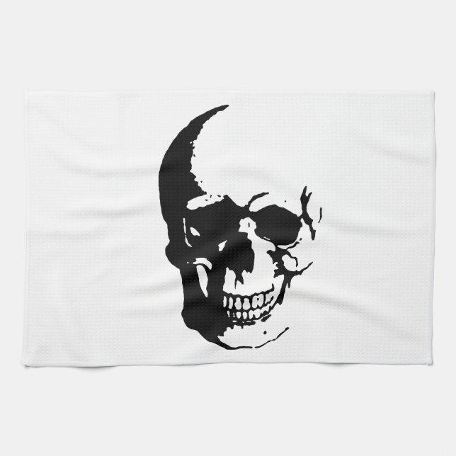 Skull - Black & White Metal Fantasy Art Kitchen Towel (Horizontal)