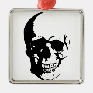 Skull - Black & White Metal Fantasy Art Metal Ornament