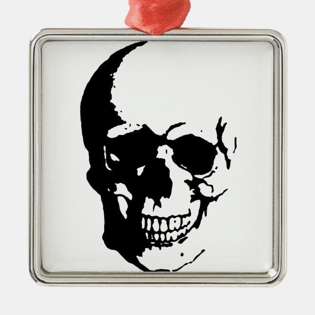 Skull - Black & White Metal Fantasy Art Metal Ornament (Front)