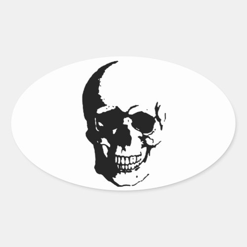 Skull _ Black  White Metal Fantasy Art Oval Sticker