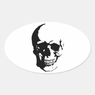Skull - Black & White Metal Fantasy Art Oval Sticker