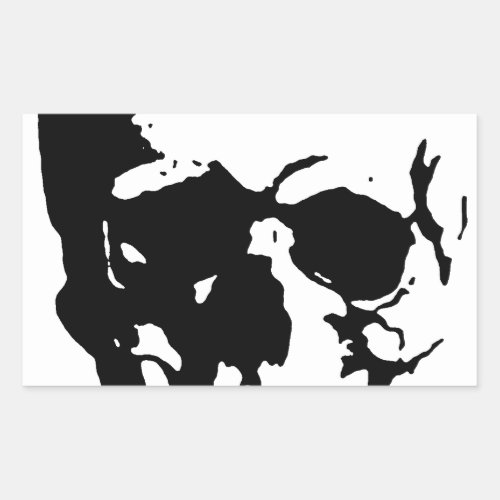 Skull _ Black  White Metal Fantasy Art Rectangular Sticker