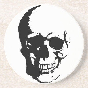 Skull - Black & White Metal Fantasy Art Sandstone Coaster
