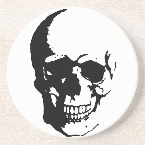 Skull _ Black  White Metal Fantasy Art Sandstone Coaster