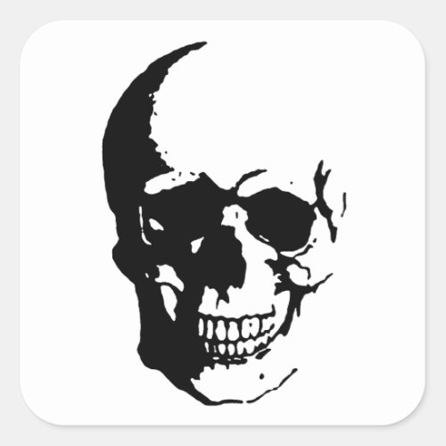 Skull _ Black  White Metal Fantasy Art Square Sticker