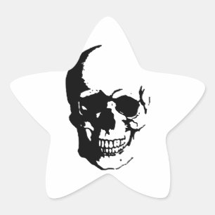 Skull - Black & White Metal Fantasy Art Star Sticker