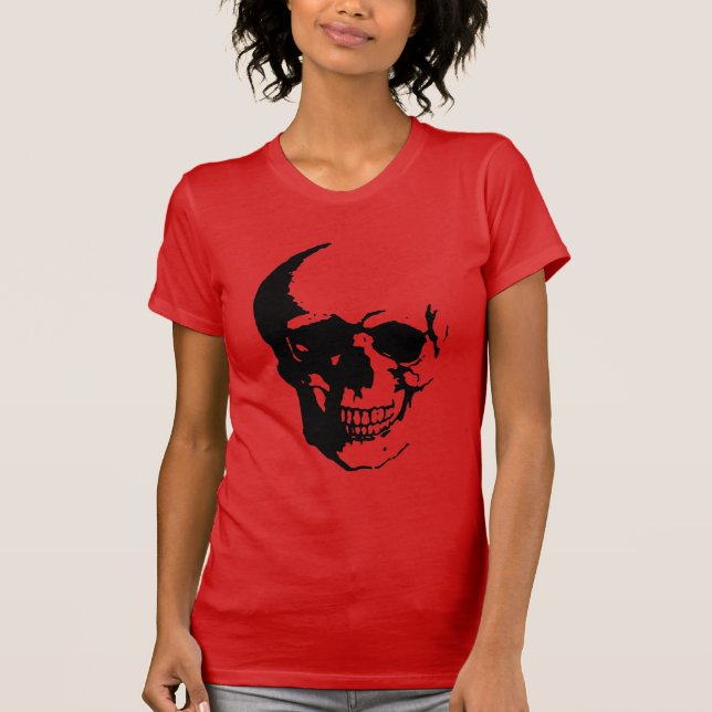 Skull - Black & White Metal Fantasy Art T-Shirt (Front)