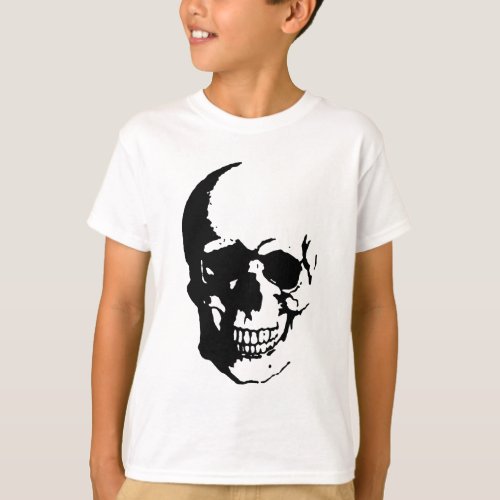 Skull _ Black  White Metal Fantasy Art T_Shirt
