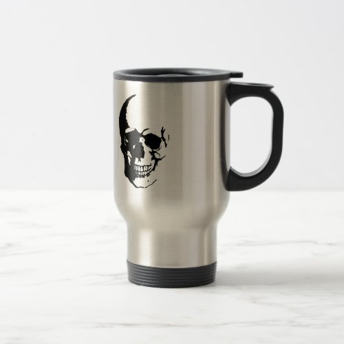 Skull _ Black  White Metal Fantasy Art Travel Mug