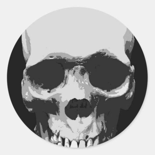 Skull Black  White Pop Art Classic Round Sticker