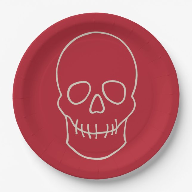 Skull - Blood Red and Bone Paper Plates (Front)