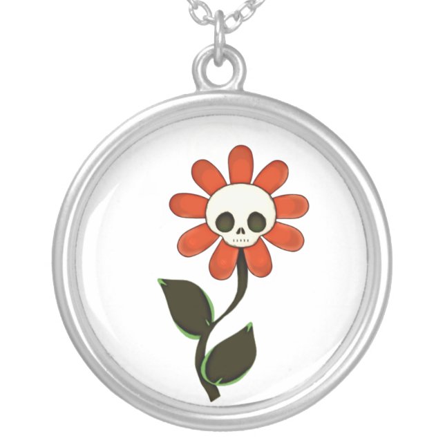 Skull Blossom Silver Plated Necklace (Front)