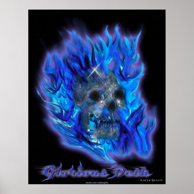 SKULL & BLUE FLAMES Aaryn Steele Art Poster (Front)
