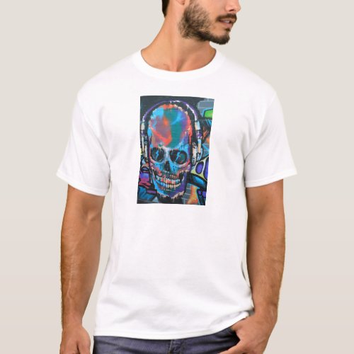 Skull blue music Graffiti street art urban goth T_Shirt