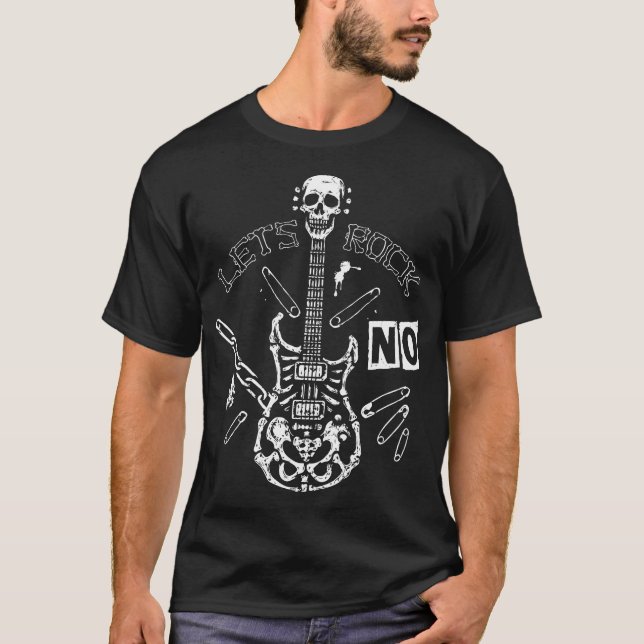 Skull Bone Guitar Black T-Shirt (Front)