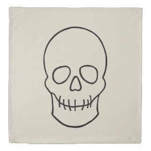 Skull - Bone White and Bat Black Duvet Cover