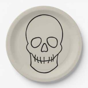 Skull - Bone White and Bat Black Paper Plates