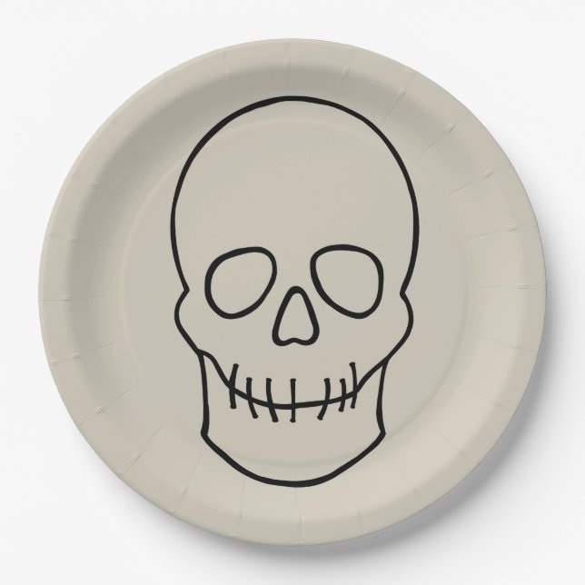 Skull - Bone White and Bat Black Paper Plates (Front)