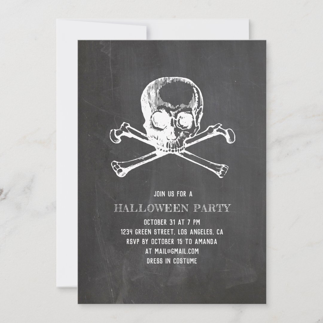 Skull & bones. Chalkboard Halloween party. Pirate Invitation | Zazzle