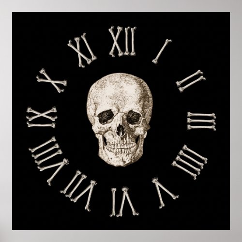 Skull  Bones Clock Face Poster