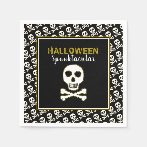 Skull  Bones Gold Halloween Party Napkins