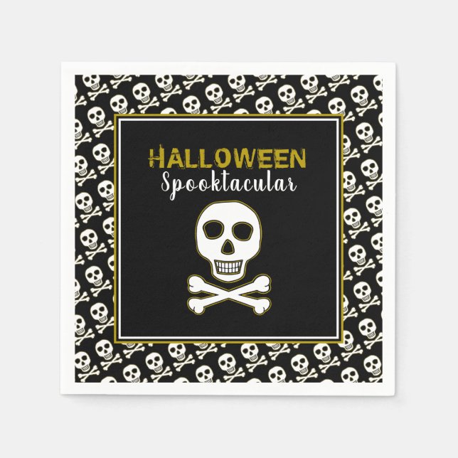 Skull & Bones, Gold Halloween Party Napkins (Front)