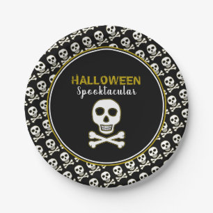 Skull & Bones, Gold Halloween Party Paper Plates